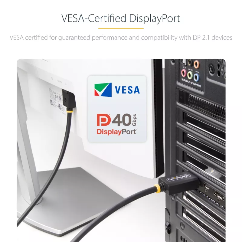 StarTech.com 2m DisplayPort 2.1 kabel, VESA Certified DP40 DisplayPort kabel w/UHBR10/HDR/HDCP 2.2, 8K 60Hz/4K 144Hz w/DSC 1.2a, 40Gbps, DP 2.1 kabel, UHD Monitor Cord, M/M