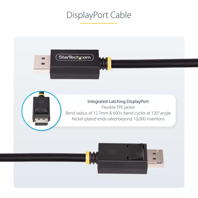 StarTech.com 2m DisplayPort 2.1 kabel, VESA Certified DP40 DisplayPort kabel w/UHBR10/HDR/HDCP 2.2, 8K 60Hz/4K 144Hz w/DSC 1.2a, 40Gbps, DP 2.1 kabel, UHD Monitor Cord, M/M