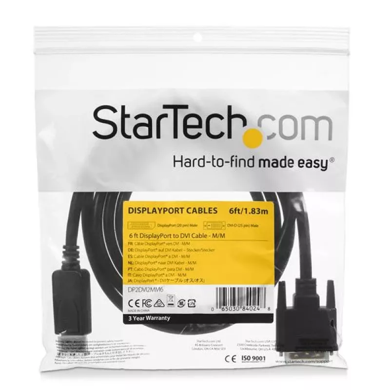 StarTech.com 6ft (1.8m) Kabel DisplayPort do DVI, adapter kablowya DisplayPort do DVI, Pasywny konwerter wideo DP do DVI-D, 1080p - Zamiennik dla DP2DVIMM6