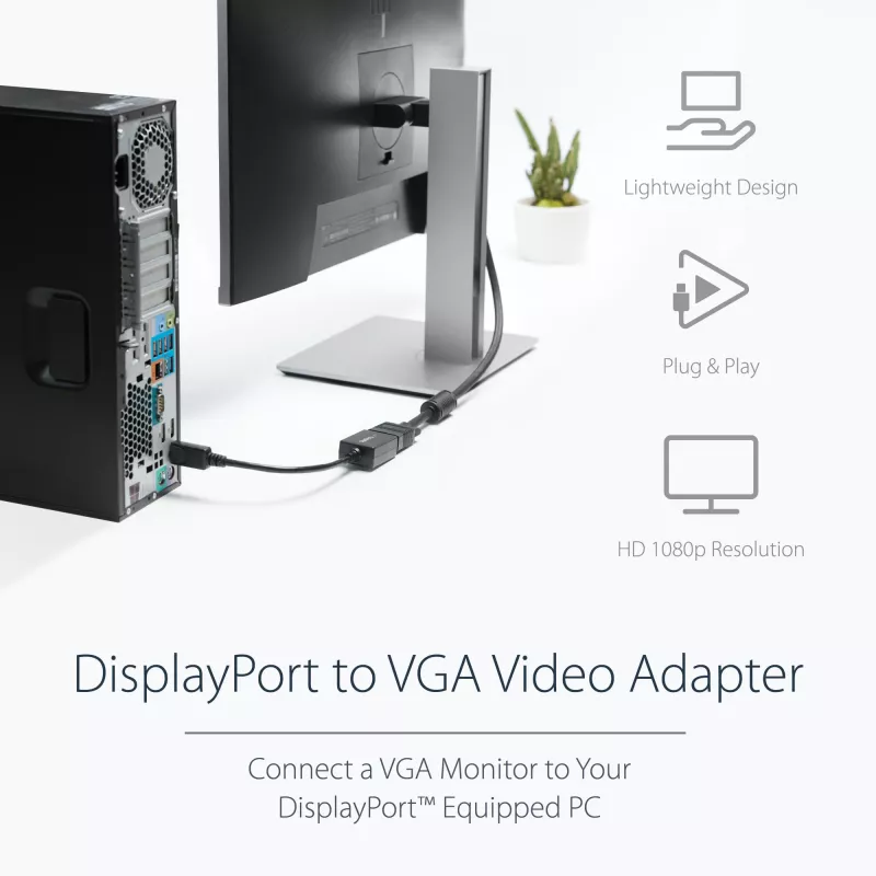 StarTech.com DisplayPort to VGA Adapter - Active DP to VGA Converter - 1080p Video - DisplayPort Certified - DP/DP++ Source to VGA Monitor adapter kablowy Dongle - Latching DP Connector