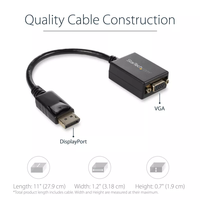 StarTech.com DisplayPort to VGA Adapter - Active DP to VGA Converter - 1080p Video - DisplayPort Certified - DP/DP++ Source to VGA Monitor adapter kablowy Dongle - Latching DP Connector