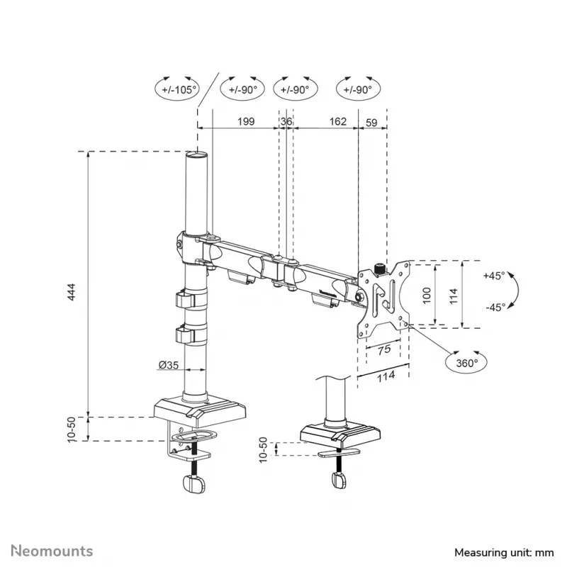 Neomounts DS60-600BL1 Ramię do monitora 10-32 cale - Quick-fix - stop 180°