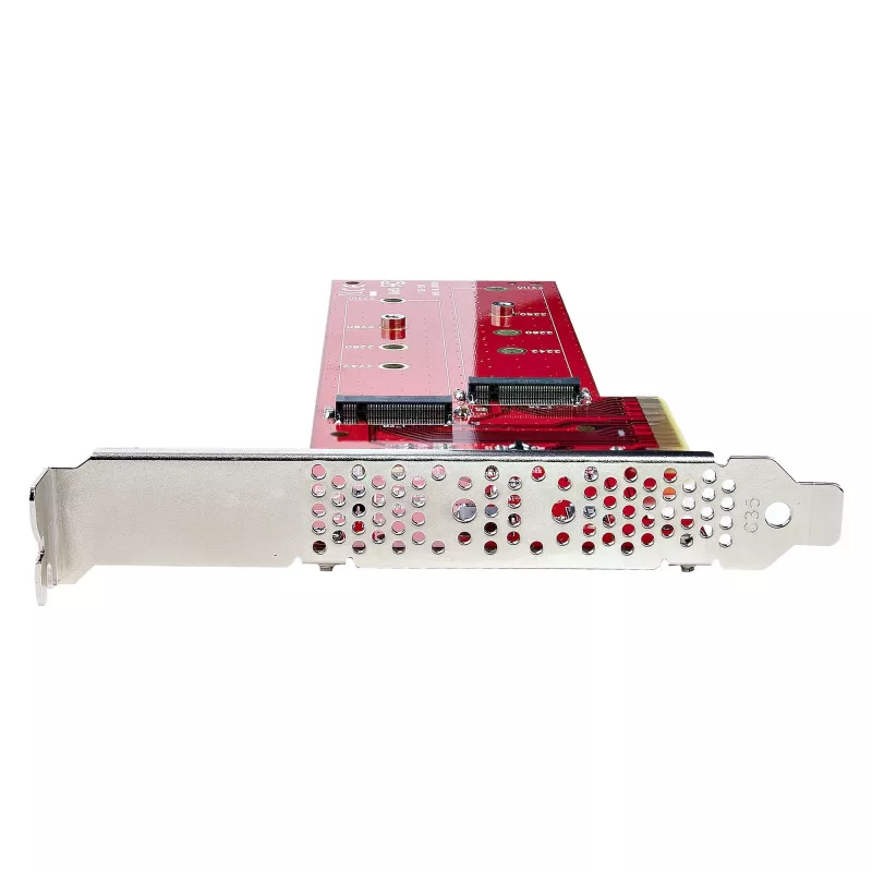 Karta adaptera StarTech.com Dual M.2 PCIe SSD, PCIe x8 / x16 na dwa dyski SSD NVMe lub AHCI M.2, PCI Express 4.0, 7,8 GBps na dysk, wymagana bifurkacja - kompatybilna z Windows/Linux