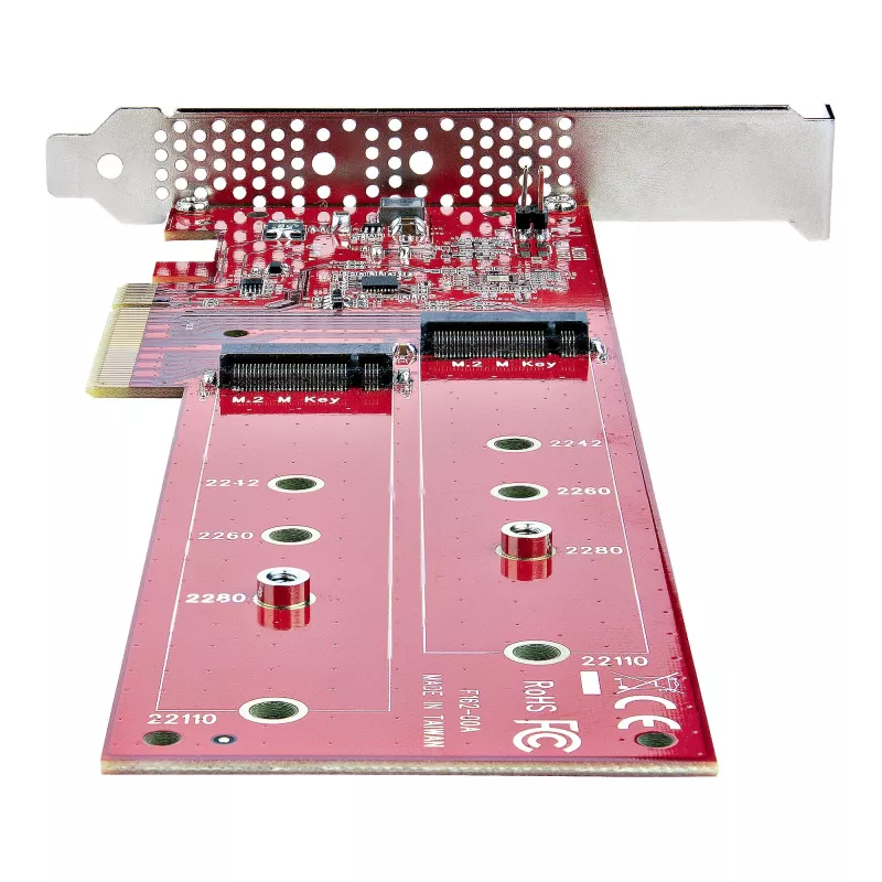 Karta adaptera StarTech.com Dual M.2 PCIe SSD, PCIe x8 / x16 na dwa dyski SSD NVMe lub AHCI M.2, PCI Express 4.0, 7,8 GBps na dysk, wymagana bifurkacja - kompatybilna z Windows/Linux