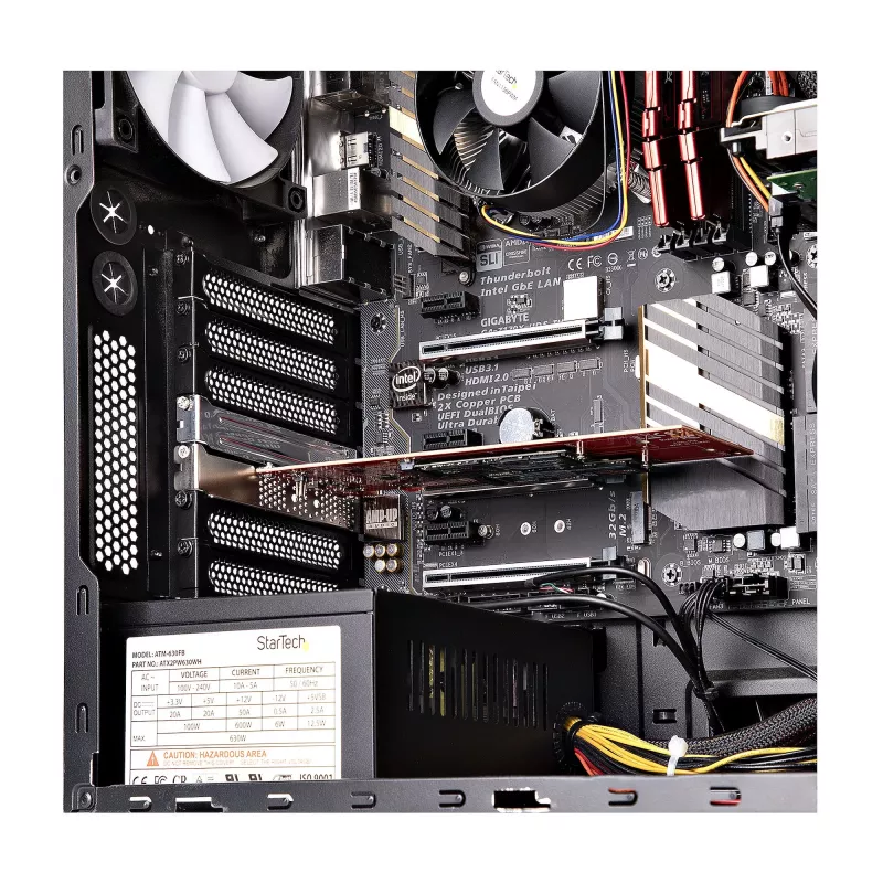 Karta adaptera StarTech.com Dual M.2 PCIe SSD, PCIe x8 / x16 na dwa dyski SSD NVMe lub AHCI M.2, PCI Express 4.0, 7,8 GBps na dysk, wymagana bifurkacja - kompatybilna z Windows/Linux