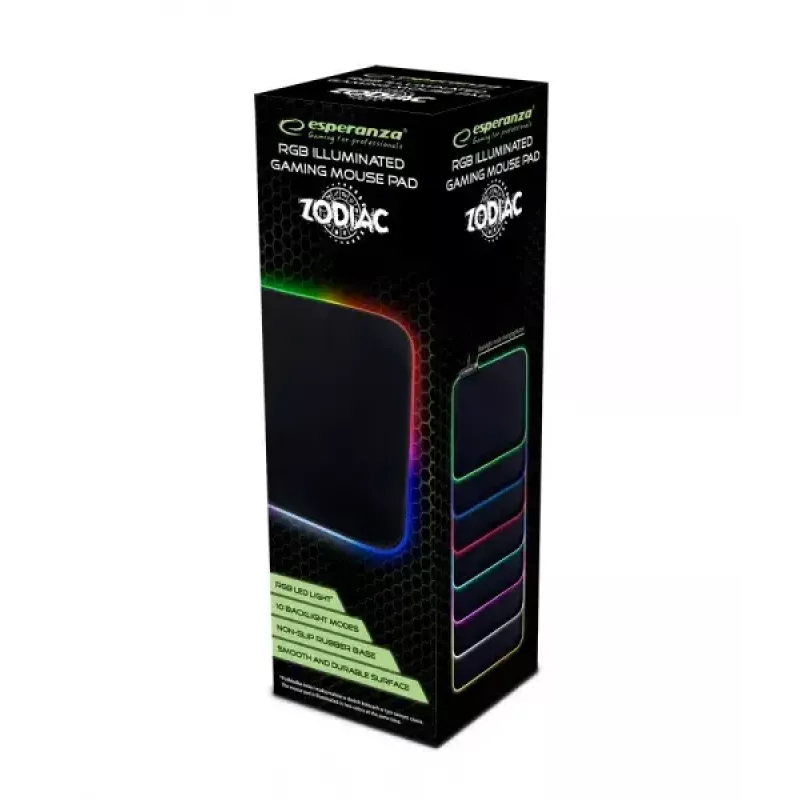 Podkładka pod mysz gamingowa ESPERANZA EGP105 — 350×250 mm, czarna, zasilana przez USB, antypoślizgowa podstawa