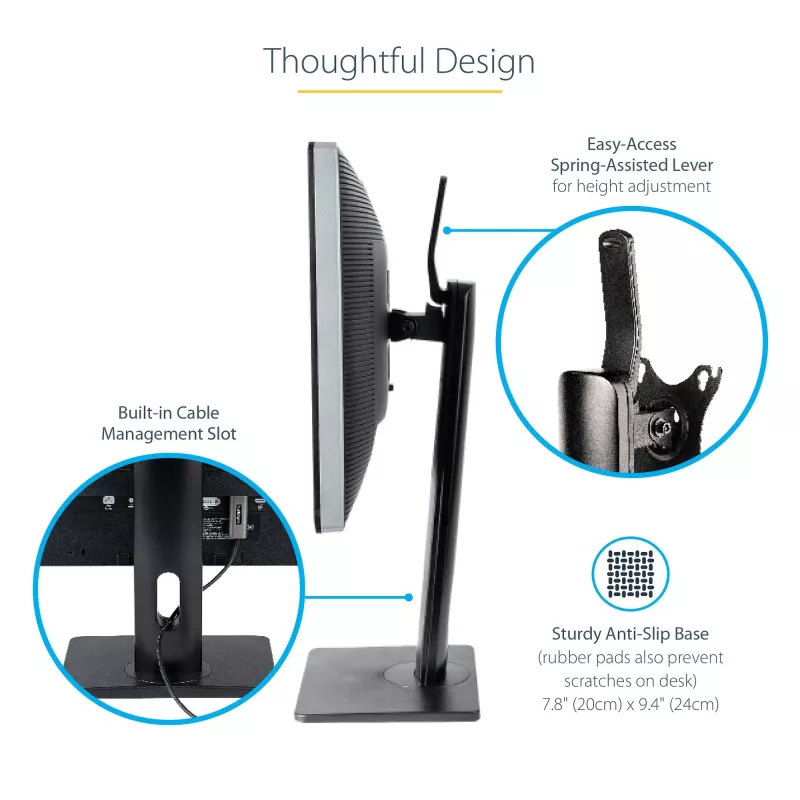 StarTech.com Wolnostojący pojedynczy uchwyt do monitora - Regulowany wysokością stojak na monitor - Do monitorów z mocowaniem VESA do 32 cali (15 funtów/7 kg) - Ergonomiczny stojak na monitor na biurko - Pochylenie/obrót/rotacja