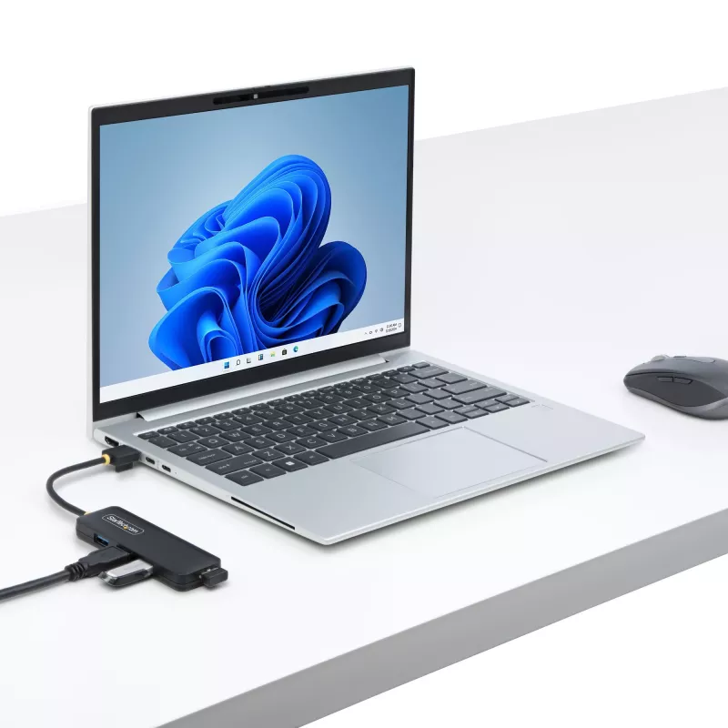 StarTech.com 4-portowy hub USB-A, 5 Gb/s, zasilany z magistrali, mały podróżny mini hub USB, rozdzielacz USB 3.0 z wieloma portami, przenośny hub USB, zabezpieczenie nadprądowe (OCP)
