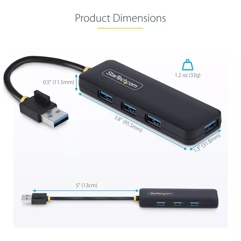 StarTech.com 4-portowy hub USB-A, 5 Gb/s, zasilany z magistrali, mały podróżny mini hub USB, rozdzielacz USB 3.0 z wieloma portami, przenośny hub USB, zabezpieczenie nadprądowe (OCP)