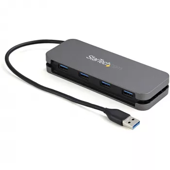 StarTech.com 4-portowy hub USB 3.0 - USB-A na 4x USB-A - SuperSpeed 5 Gb/s przenośny hub USB 3.2 Gen 1 Typ-A - zasilany z magistrali USB - hub USB do laptopa/komputera stacjonarnego z długim kablem 28 cm i systemem zarządzania kablem