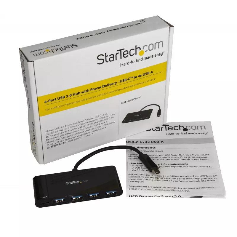 StarTech.com 4 Port USB C Hub z 4 portami USB Type-A (USB 3.0 SuperSpeed 5Gbps) – 60W Power Delivery Passthrough Charging – Adapter USB 3.2 Gen 1 do laptopa – MacBook, Dell