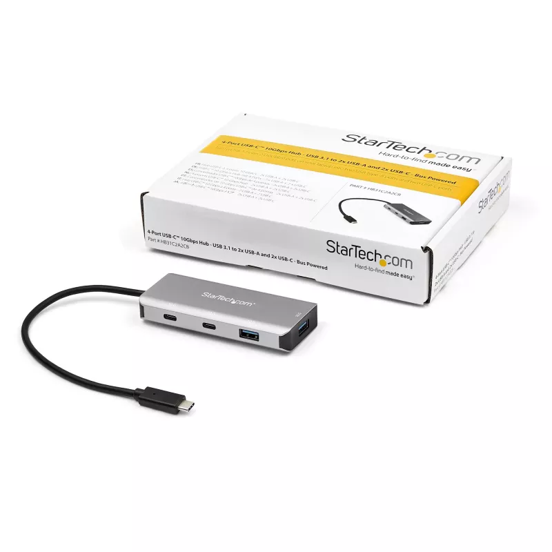 StarTech.com 4-portowy hub USB C z 2x USB A i 2x USB C - SuperSpeed 10 Gb/s USB Type-C 3.1/3.2 Gen 2 Hub - zasilany przez magistralę USB - przenośny adapter USB-C na USB Hub - aluminium - kabel 25 cm (9,8 cala) ~ 4-portowy hub USB C z 2x USB A i 2x USB C - SuperSpeed 10 Gb/s USB Type-C 3.2 Gen 2 Hub - zasilany przez magistralę USB - przenośny adapter USB-C na USB Hub - aluminium - kabel 9,8 cala…