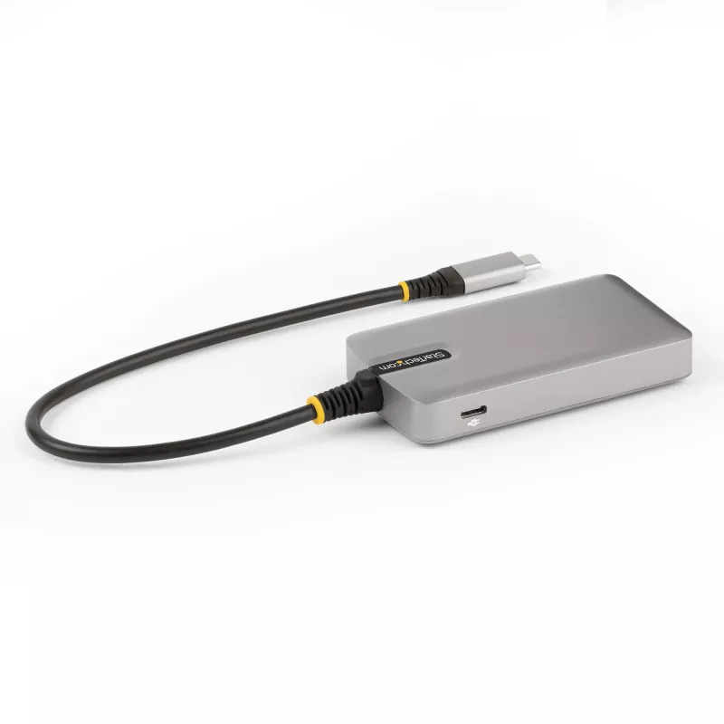 StarTech.com 4-portowy hub USB-C z wyjściem wideo USB-C DP Alt Mode 4K 60 Hz – 3x USB-A, 1x USB Type-C, zasilanie przejściowe 100 W Power Delivery, USB 3.2 10 Gb/s, kabel 30 cm, przenośny hub USB