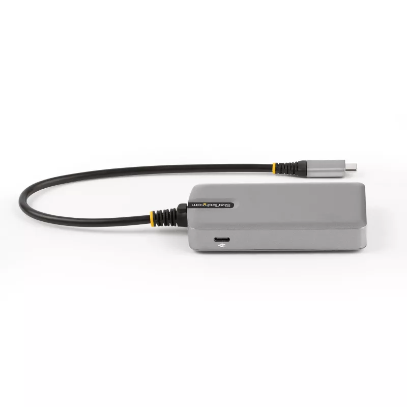 StarTech.com 4-portowy hub USB-C z wyjściem wideo USB-C DP Alt Mode 4K 60 Hz – 3x USB-A, 1x USB Type-C, zasilanie przejściowe 100 W Power Delivery, USB 3.2 10 Gb/s, kabel 30 cm, przenośny hub USB