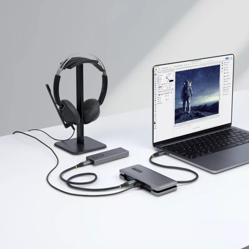 StarTech.com 4-portowy hub USB-C - 1x USB-A i 3x porty USB-C - USB 3.2 Gen 2 (10 Gb/s) - zasilany z magistrali - Hub USB-C z 12,6 cala/32 cm owijającym kablem - przenośny hub USB-C na USB-A