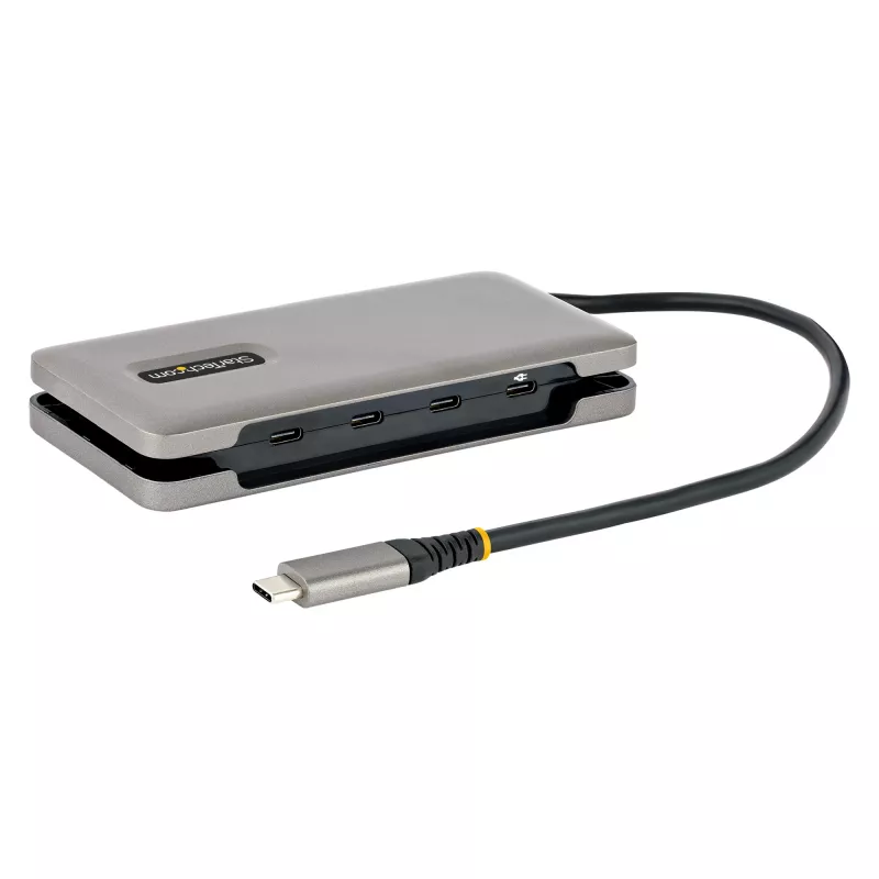 StarTech.com 4-portowy hub USB-C, 4x porty USB-C, USB 3.2 Gen 2 (10 Gb/s) – przenośny hub USB-C z przejściowym zasilaniem Power Delivery 100 W – hub USB typu C z owijanym kablem 12.6 cala/32 cm
