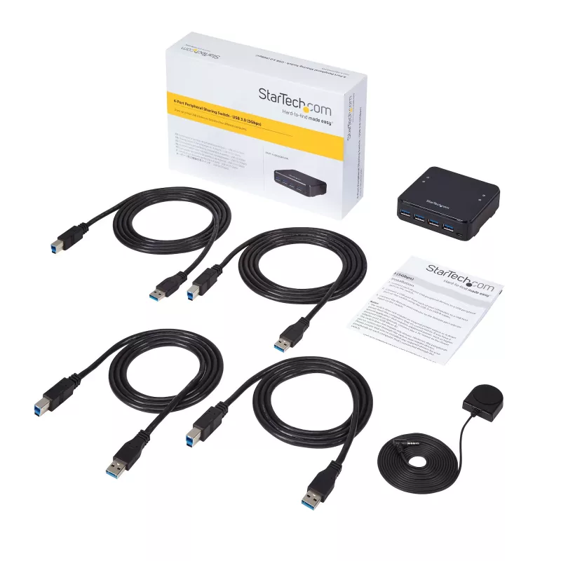 StarTech.com 4 do 4 USB 3.0 Przełącznik do współdzielenia urządzeń peryferyjnych, 5 Gbit/s, Micro-USB Type-B, Czarny, Plastik, CE, FCC, REACH, 0 - 40 °C