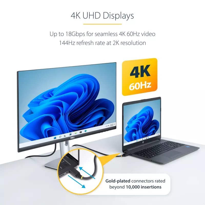 StarTech.com 30cm (1ft) przewód HDMI High Speed, 4K 60Hz/1440p 144Hz, HDR10/HDCP 2.2/ARC, 18Gbps, kabel UHD HDMI 2.0 do telewizora/monitora/wyświetlacza, płaszcz TPE
