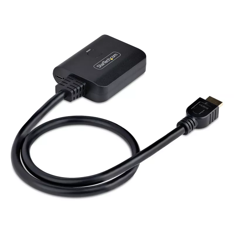 StarTech.com 2-Portowy Rozdzielacz HDMI, 4K 60Hz HDMI 2.0 Video, Rozdzielacz HDMI 4K 1 We 2 Wy, Rozdzielacz Wyświetlania/Wyjścia HDMI 1x2, HDR/HDCP, Wbudowany Kabel HDMI 20 cali (50 cm)