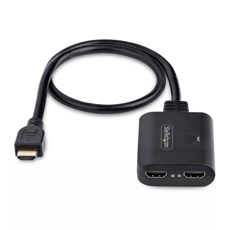StarTech.com 2-Portowy Rozdzielacz HDMI, 4K 60Hz HDMI 2.0 Video, Rozdzielacz HDMI 4K 1 We 2 Wy, Rozdzielacz Wyświetlania/Wyjścia HDMI 1x2, HDR/HDCP, Wbudowany Kabel HDMI 20 cali (50 cm)