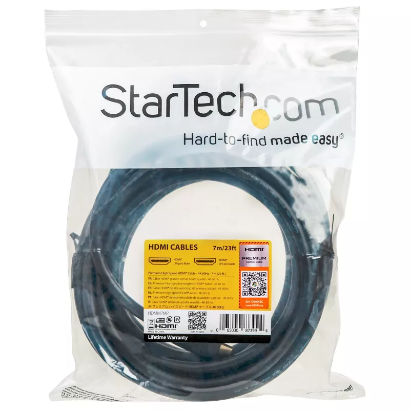 StarTech.com 23ft (7m) Premium Certified HDMI 2.0 kabel with Ethernet - High Speed Ultra HD 4K 60Hz HDMI kabel HDR10 - Long HDMI Cord (Male/Male Connectors) - For UHD Monitors, TVs, Displays