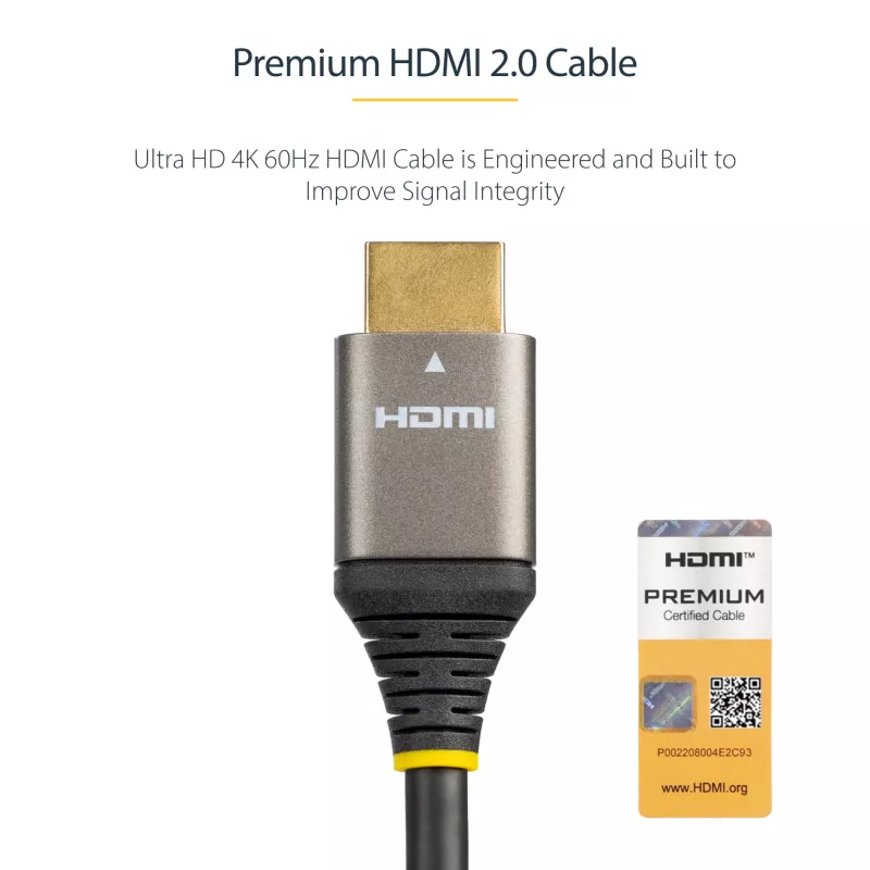 StarTech.com 13ft (4m) Premium Certified HDMI 2.0 kabel - High-Speed Ultra HD 4K 60Hz HDMI kabel with Ethernet - HDR10, ARC - UHD HDMI Video Cord - For UHD Monitors, TVs, Displays - M/M