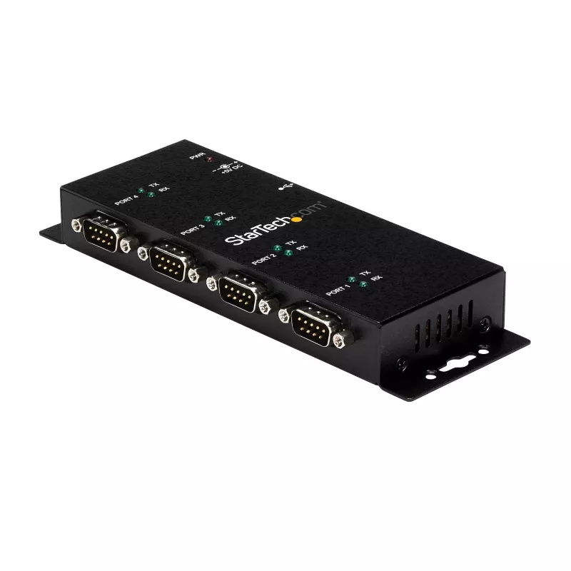 StarTech.com 4-portowy przemysłowy koncentrator szeregowy USB na RS232 DB9 – do montażu na szynie DIN i ścianie