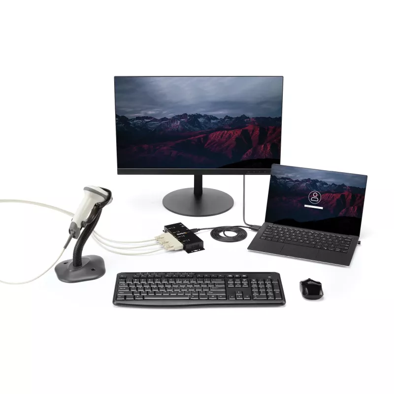 StarTech.com 4-portowy przemysłowy koncentrator szeregowy USB na RS232 DB9 – do montażu na szynie DIN i ścianie