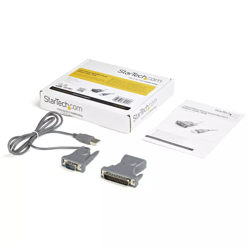Kabel USB na szeregowy StarTech.com 3 stopy (91 cm), 1-portowy, konwerter RS232 DB9/DB25 na USB, Prolific, adapter USB na szeregowy