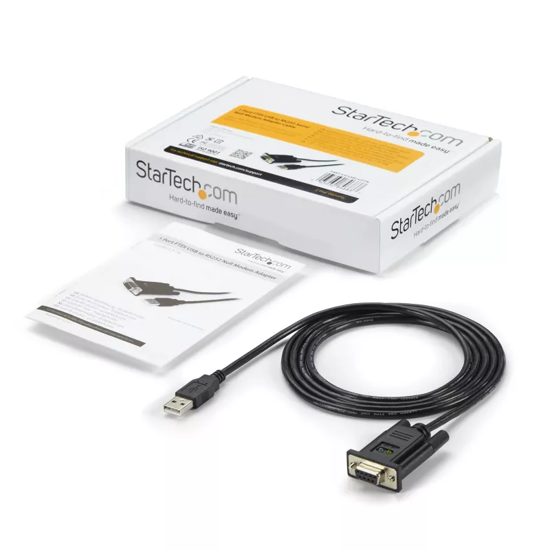 StarTech.com 6ft (1.8m) 1-Port USB na szeregowy RS232 Adapter, FTDI DB9 Szeregowy przewód adaptera DCE, Null Modem, USB 2.0 - TAA