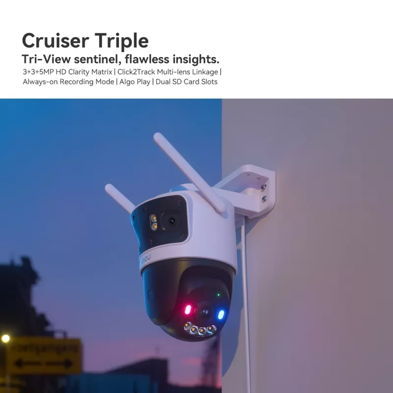 Kamera bezpieczeństwa IP IMOU Cruiser Triple IPC-S7UP-11M0WED — 2880×1620, 6 mm, 8× zoom cyfrowy, przewodowa i bezprzewodowa, zewnętrzna, montaż sufitowy/ścienny