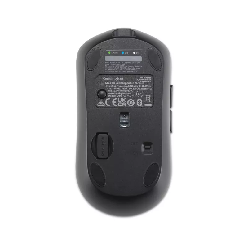 Mysz Kensington MY430 EQ, ładowalna, oburęczna, optyczna, RF Wireless + Bluetooth, 2400 DPI, czarna