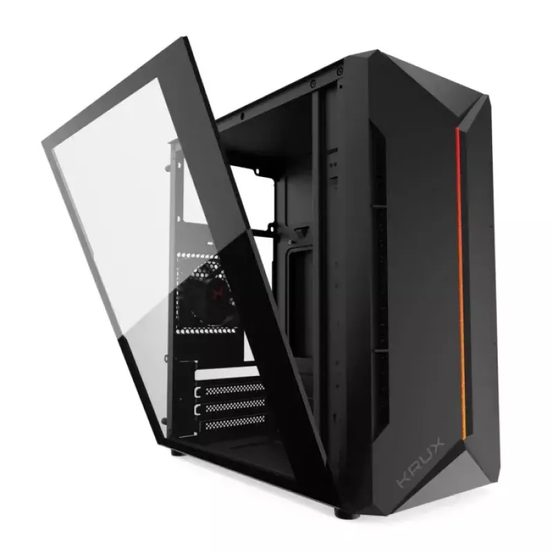 Obudowa PC KRUX Astro Cube Czarny — obudowa cube, obsługuje micro ATX/mini‑ITX, 1×3,5 cala + 2×2,5 cala wnęki, okno boczne, maks. zasilacz 28 cm, maks. wysokość chłodzenia 136 mm