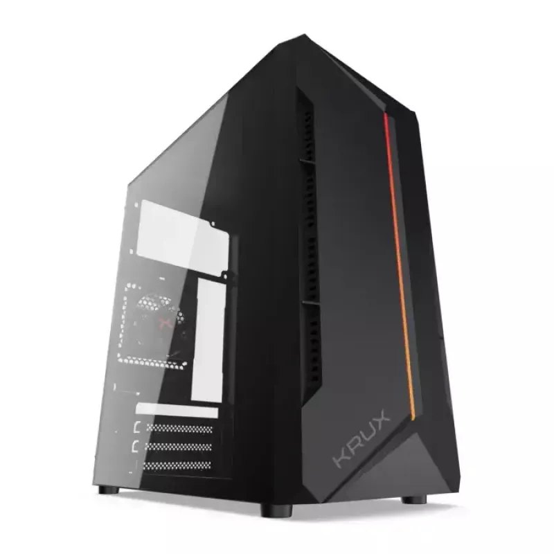 Obudowa PC KRUX Astro Cube Czarny — obudowa cube, obsługuje micro ATX/mini‑ITX, 1×3,5 cala + 2×2,5 cala wnęki, okno boczne, maks. zasilacz 28 cm, maks. wysokość chłodzenia 136 mm