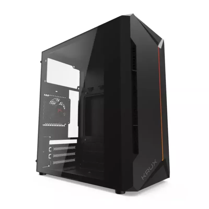 Obudowa PC KRUX Astro Cube Czarny — obudowa cube, obsługuje micro ATX/mini‑ITX, 1×3,5 cala + 2×2,5 cala wnęki, okno boczne, maks. zasilacz 28 cm, maks. wysokość chłodzenia 136 mm