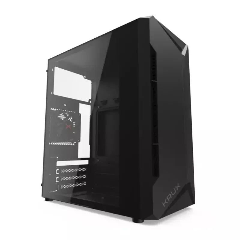 Obudowa PC KRUX Astro Cube Czarny — obudowa cube, obsługuje micro ATX/mini‑ITX, 1×3,5 cala + 2×2,5 cala wnęki, okno boczne, maks. zasilacz 28 cm, maks. wysokość chłodzenia 136 mm