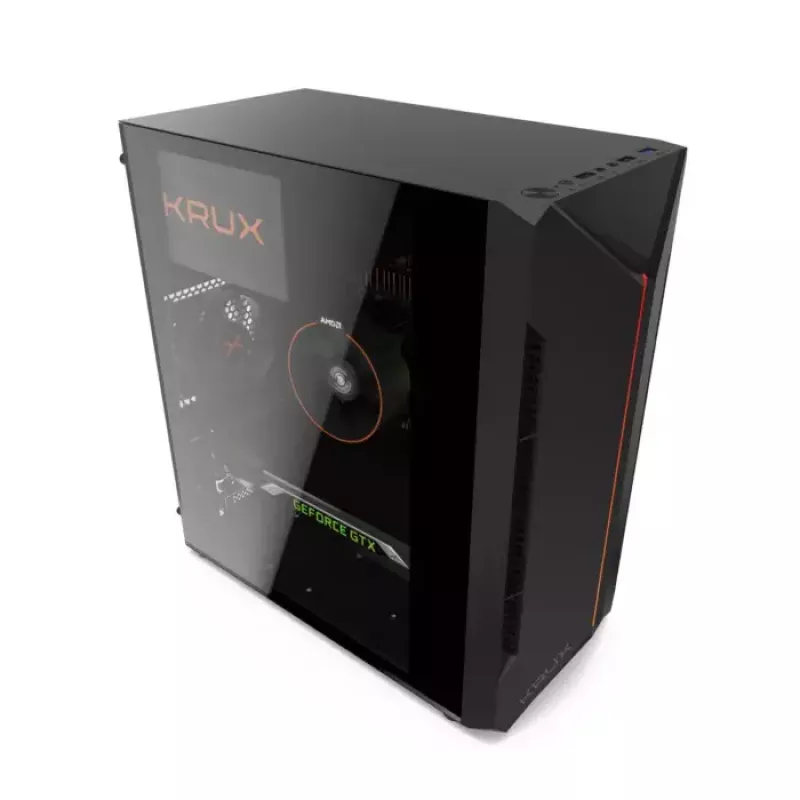 Obudowa PC KRUX Astro Cube Czarny — obudowa cube, obsługuje micro ATX/mini‑ITX, 1×3,5 cala + 2×2,5 cala wnęki, okno boczne, maks. zasilacz 28 cm, maks. wysokość chłodzenia 136 mm