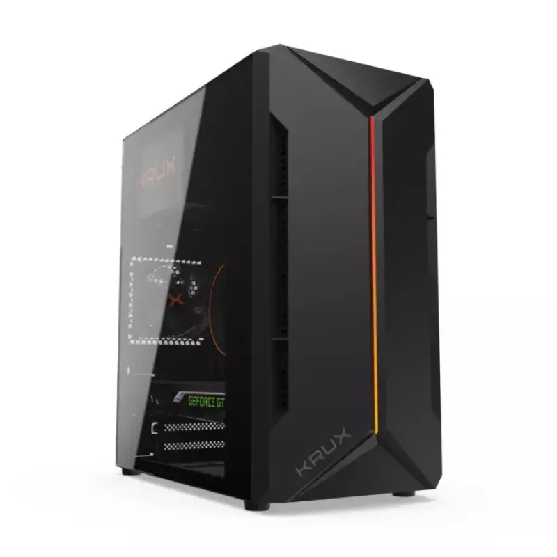 Obudowa PC KRUX Astro Cube Czarny — obudowa cube, obsługuje micro ATX/mini‑ITX, 1×3,5 cala + 2×2,5 cala wnęki, okno boczne, maks. zasilacz 28 cm, maks. wysokość chłodzenia 136 mm