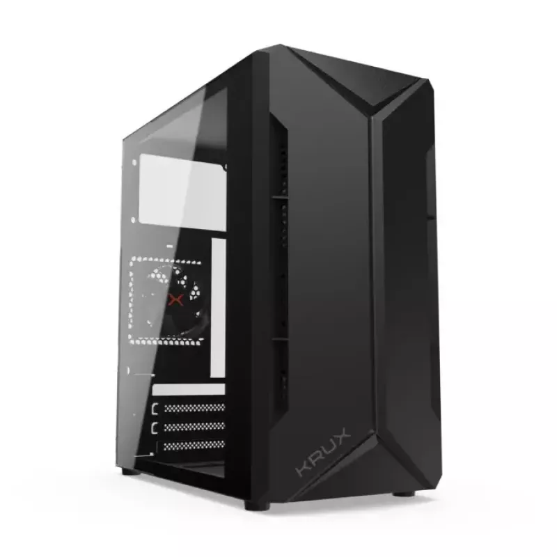 Obudowa PC KRUX Astro Cube Czarny — obudowa cube, obsługuje micro ATX/mini‑ITX, 1×3,5 cala + 2×2,5 cala wnęki, okno boczne, maks. zasilacz 28 cm, maks. wysokość chłodzenia 136 mm