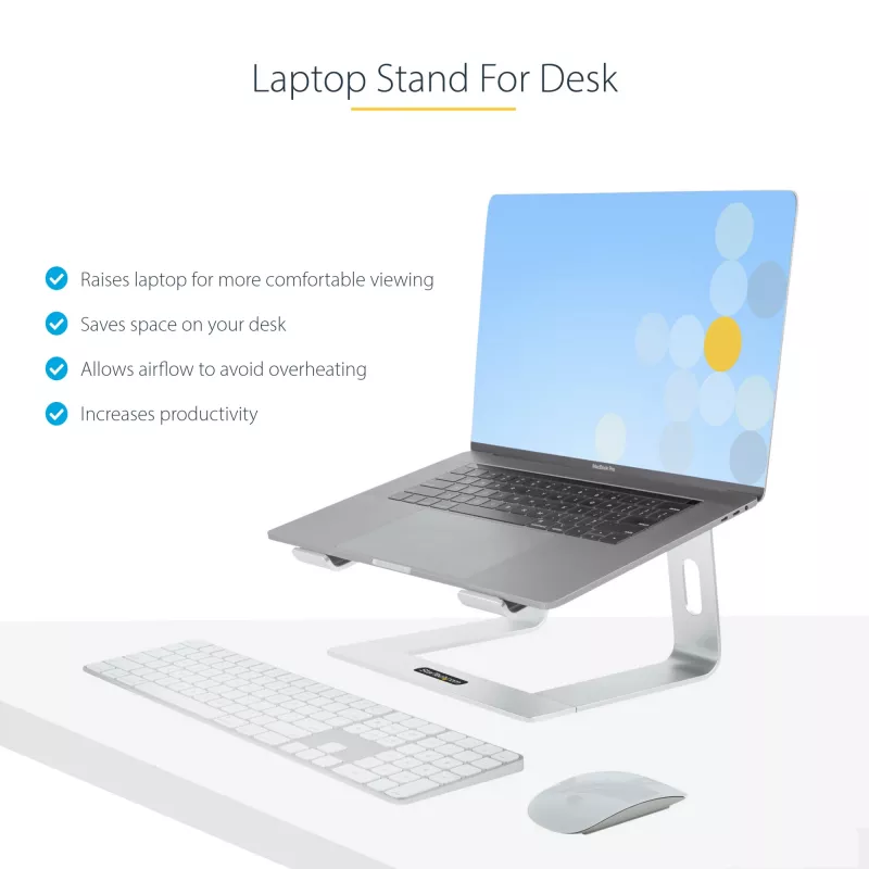 StarTech.com Stojak na laptopa na biurko, obsługa 5 kg/11 funtów, aluminium, srebrny, ergonomiczna podkładka pod laptopa, przenośny uchwyt na laptopa, stojak na komputer dla Macbook Air/Pro, Dell XPS, Lenovo