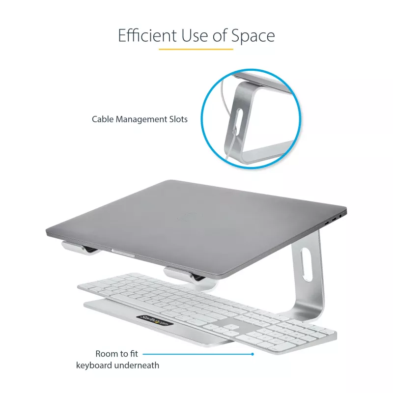 StarTech.com Stojak na laptopa na biurko, obsługa 5 kg/11 funtów, aluminium, srebrny, ergonomiczna podkładka pod laptopa, przenośny uchwyt na laptopa, stojak na komputer dla Macbook Air/Pro, Dell XPS, Lenovo