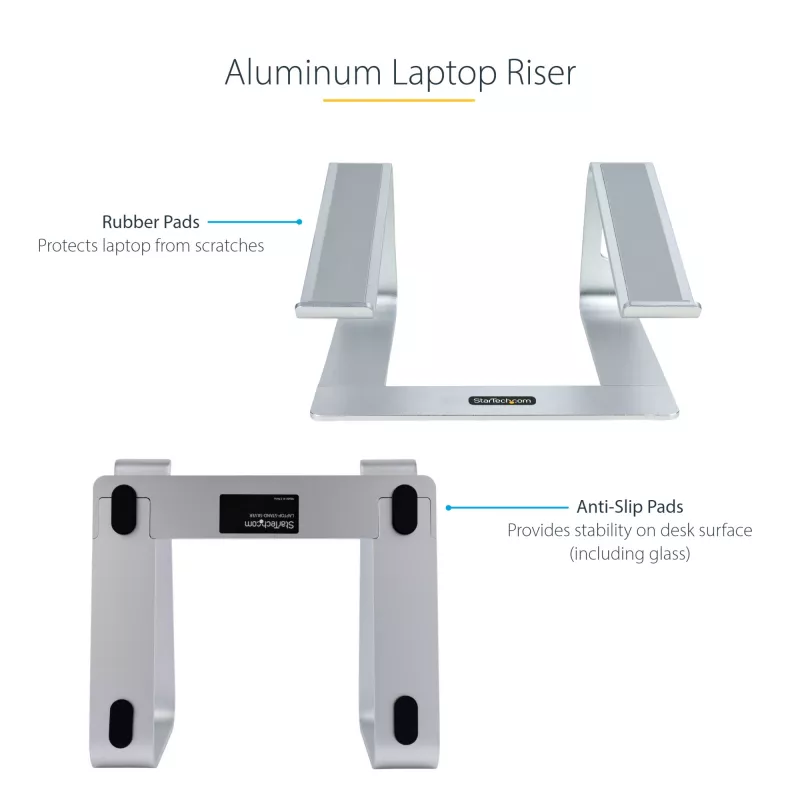 StarTech.com Stojak na laptopa na biurko, obsługa 5 kg/11 funtów, aluminium, srebrny, ergonomiczna podkładka pod laptopa, przenośny uchwyt na laptopa, stojak na komputer dla Macbook Air/Pro, Dell XPS, Lenovo