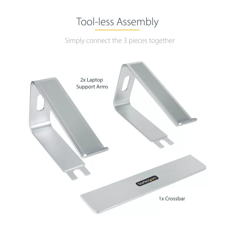StarTech.com Stojak na laptopa na biurko, obsługa 5 kg/11 funtów, aluminium, srebrny, ergonomiczna podkładka pod laptopa, przenośny uchwyt na laptopa, stojak na komputer dla Macbook Air/Pro, Dell XPS, Lenovo