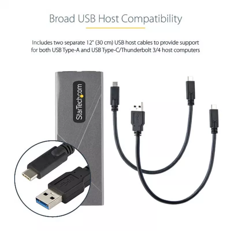 StarTech.com USB-C 10Gbps na obudowę SSD M.2 NVMe lub M.2 SATA - Beznarzędziowa zewnętrzna aluminiowa obudowa M.2 PCIe/SATA NGFF SSD - Kable hosta USB Type-C i A - Obsługuje 2230/2242/2260/2280