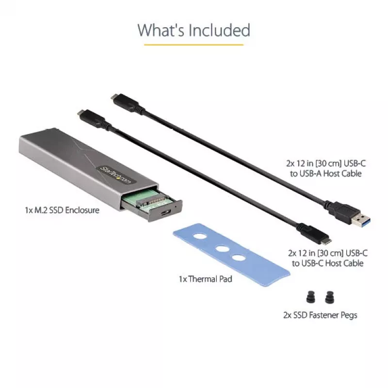 StarTech.com USB-C 10Gbps na obudowę SSD M.2 NVMe lub M.2 SATA - Beznarzędziowa zewnętrzna aluminiowa obudowa M.2 PCIe/SATA NGFF SSD - Kable hosta USB Type-C i A - Obsługuje 2230/2242/2260/2280