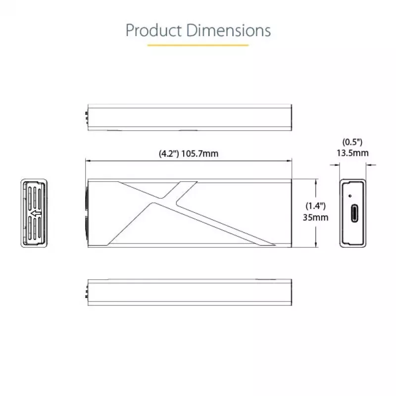StarTech.com USB-C 10Gbps na obudowę SSD M.2 NVMe lub M.2 SATA - Beznarzędziowa zewnętrzna aluminiowa obudowa M.2 PCIe/SATA NGFF SSD - Kable hosta USB Type-C i A - Obsługuje 2230/2242/2260/2280