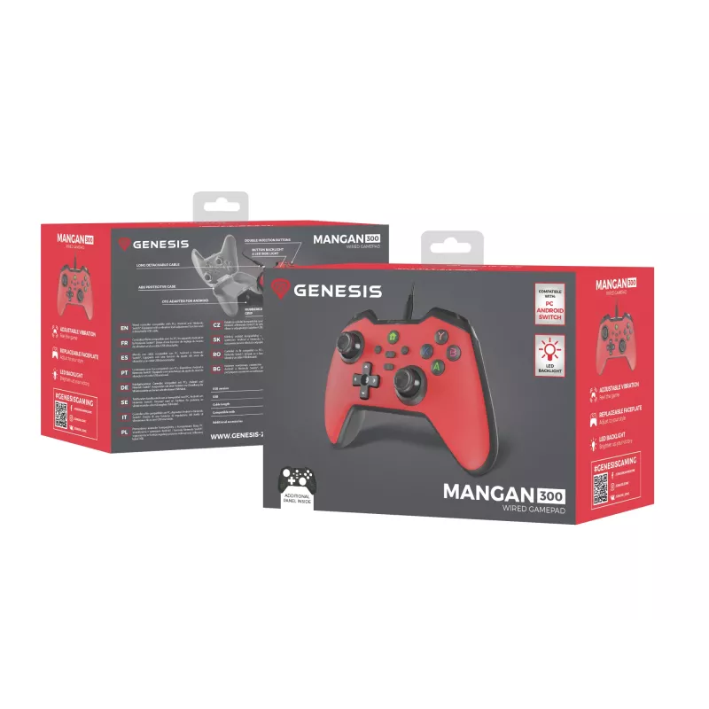 GENESIS Mangan 300 Czerwony USB Gamepad Analogowy/Cyfrowy Android, Nintendo Switch, PC