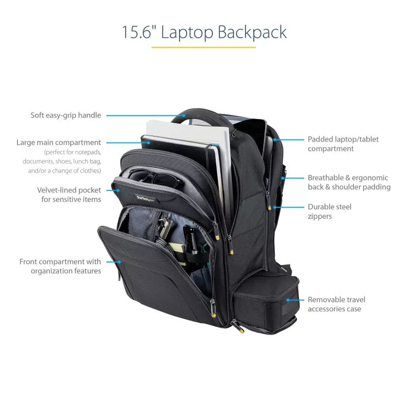 StarTech.com Plecak na laptopa 15,6 cala z wyjmowanym organizerem na akcesoria - Profesjonalny plecak IT dla techników do pracy/podróży/dojazdów - Ergonomiczna torba na komputer - Wytrzymały nylon balistyczny - Kieszenie na notebook/tablet