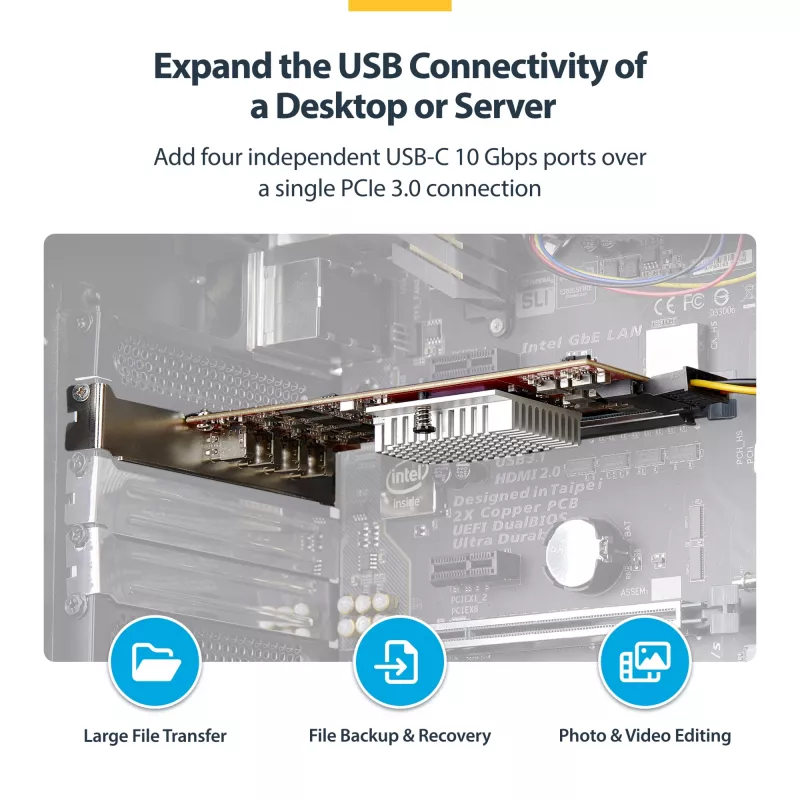 StarTech.com 4-Portowa karta PCIe USB Type-C, USB 3.2 10Gbps, karta rozszerzeń USB-C PCI Express, 4 niezależne kontrolery USB, Windows/Linux/macOS, zgodność z TAA