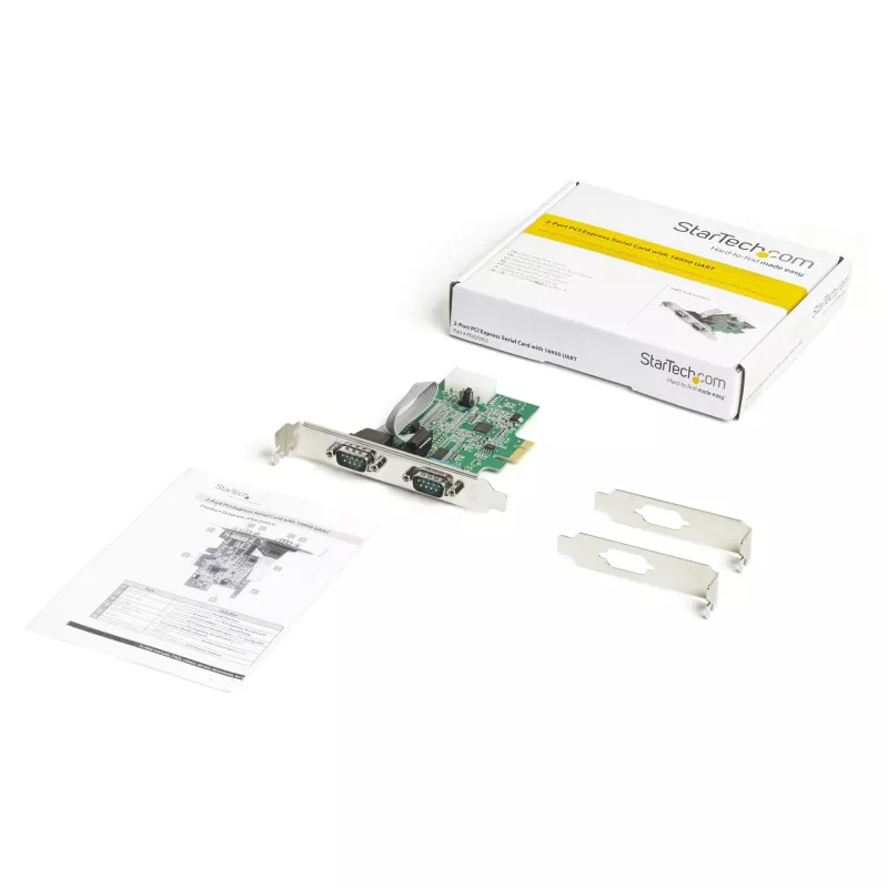 Karta adaptera szeregowego StarTech.com 2-port PCI Express RS232 - karta kontrolera hosta szeregowego PCIe RS232 - karta PCIe na podwójny port szeregowy DB9 - UART 16950 - karta rozszerzeń - Windows i Linux